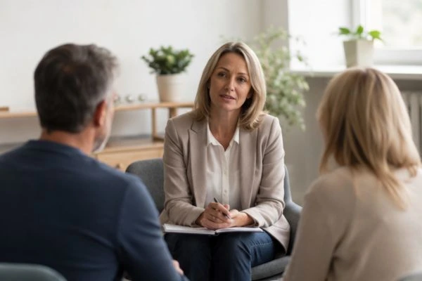 Couple discussing financial arrangement , pensions in divorce Croydon